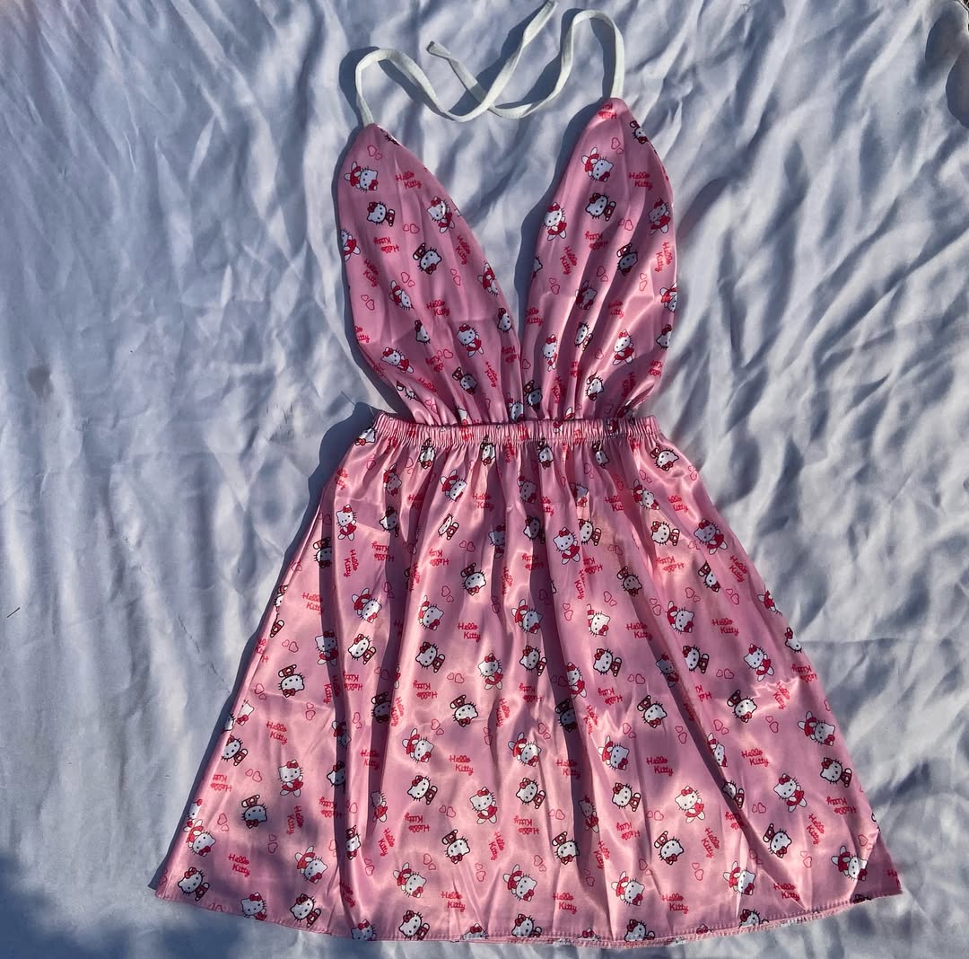 لباس خواب ساتن طرح دار خرگوشی کد 33